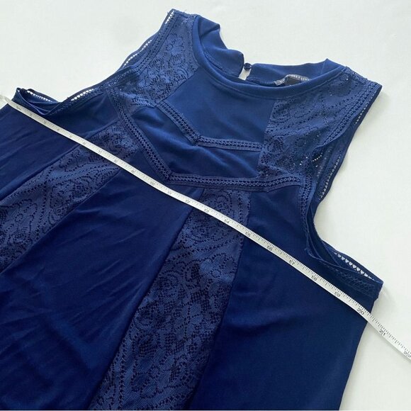 Signature Studio Swing Dress Navy Blue Lace Panels Keyhole Back Sleeveless Sz XL - Picture 6 of 8